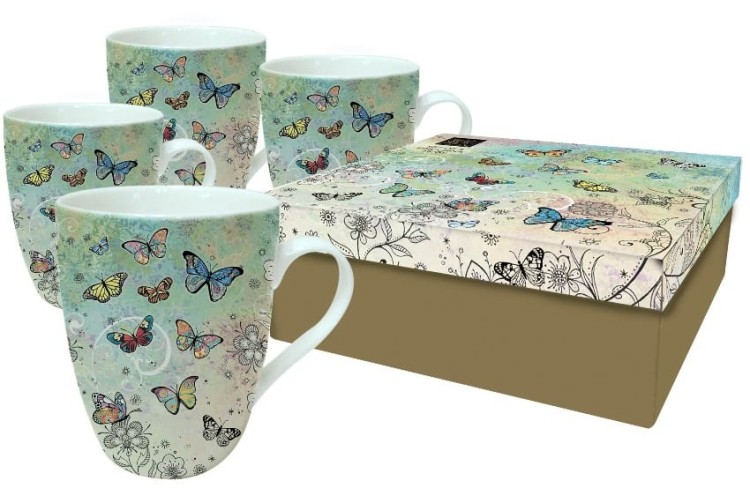 Mug - Art Butterfly Mugs In Gift Box, Set Of 4